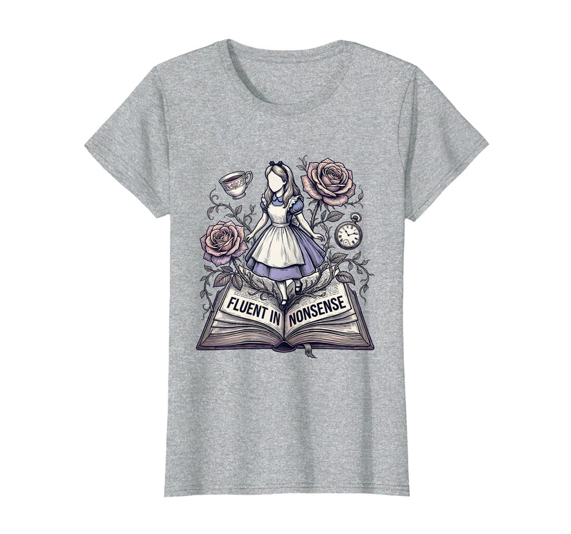 Mademark Fluent In Nonsense Alice in Wonderland Design T-Shirt - Heather Grey