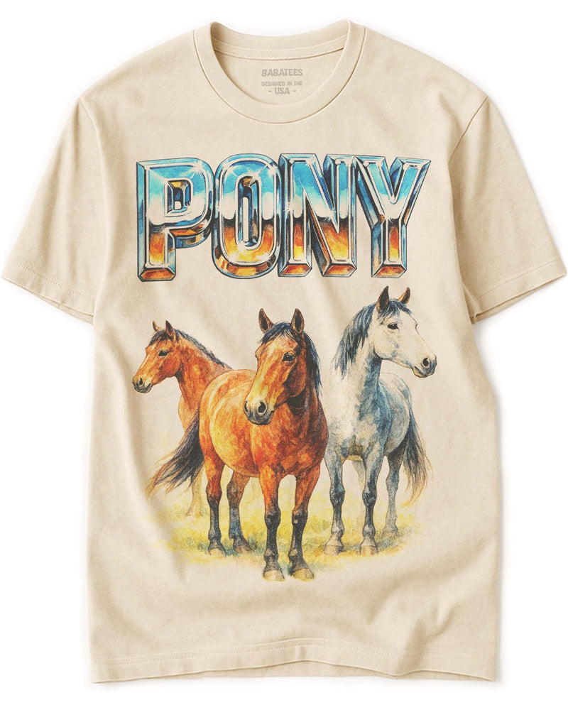 BABATEES Farm Animals Heavy Metal Tshirt for Men, Women & Farmers - 100% Natural Undyed Cotton - Pony
