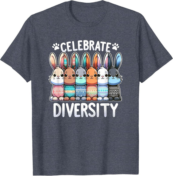 Funy Easter Bunny Rabbit Cute Pet Celebrate Diversity T-Shirt - Heather Blue