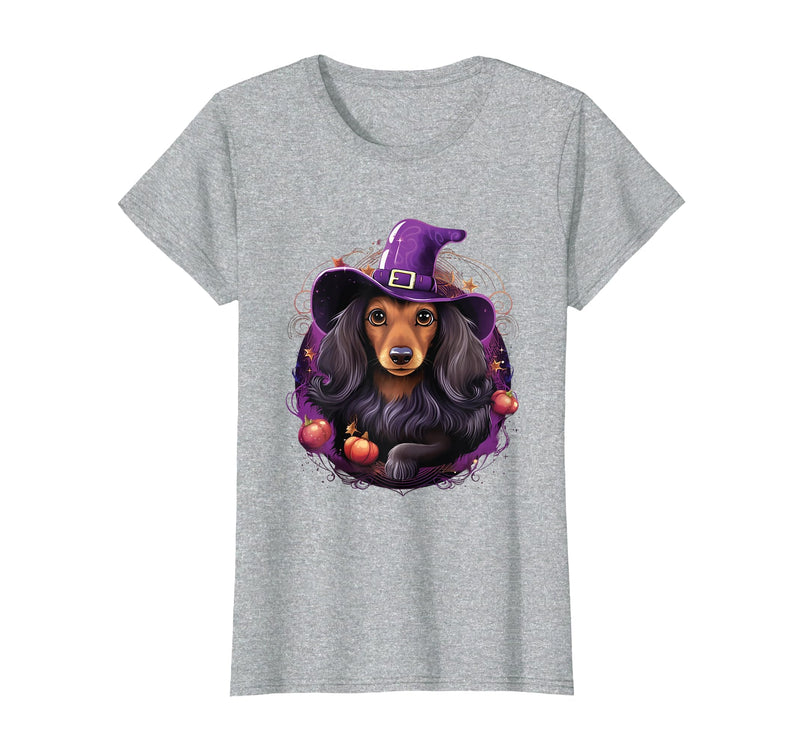 Dachshund Lovers Halloween Costume Cute Witch Funny Dachshund Halloween Costume Dog Lover T-Shirt - Heather Grey