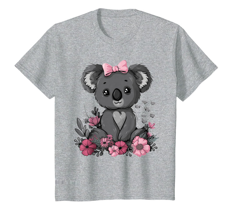 We Love Koalas - Kids Apparel Co. Koala Kawaii Koala Bear Pink Bow Flowers Girls Kids T-Shirt - Heather Grey