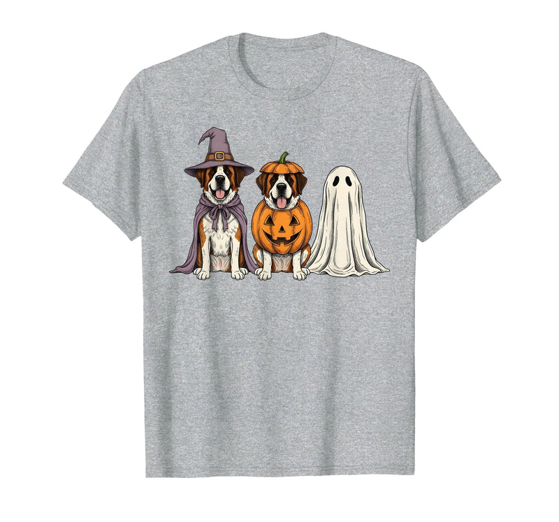 Funny Retro St. Bernard mom Halloween Witch Spooky Ghost Saint Bernard Pumpkin Halloween Dog Lover T-Shirt - Heather Grey