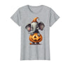 Cute Elephant Wearing A Pumpkin Halloween Cloths Cute Elephant Wearing A Pumpkin Halloween Funny Elephant T-Shirt - Heather