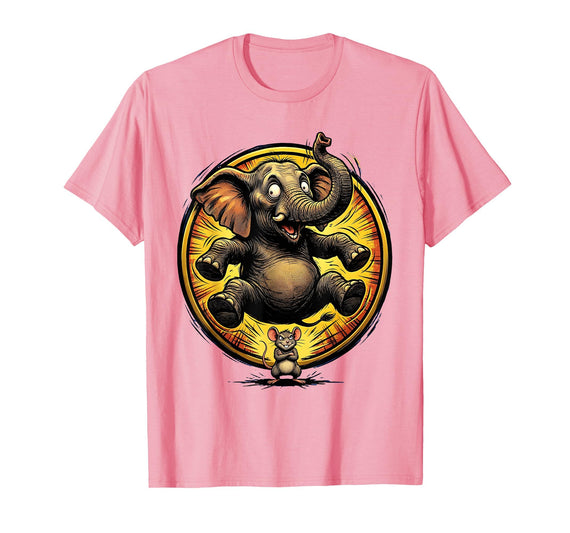 Mademark Elephant Scared by Tiny Mouse Funny Animal Design T-Shirt - Men - Pink