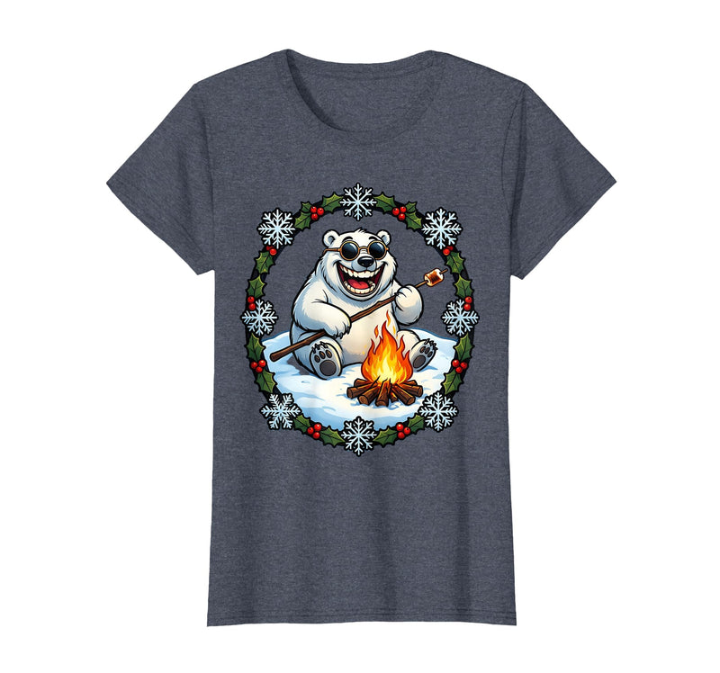 Mademark Polar Bear Sunglasses Roasting Marshmallow Christmas T-Shirt - Heather Blue