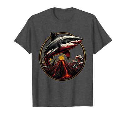 Shark Leaping Over Volcanic Island Peak T-Shirt