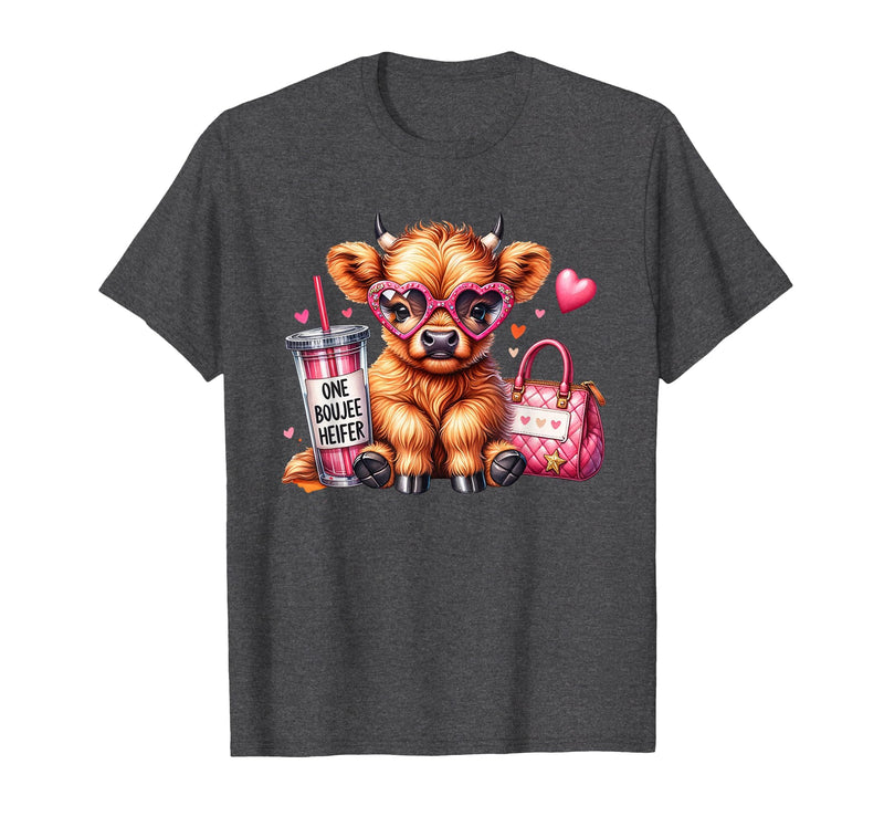 Highland Cow Land of NYC One Boujee Heifer Highland Cow Bougie Pink Tumbler Handbag T-Shirt - Dark Heather Grey