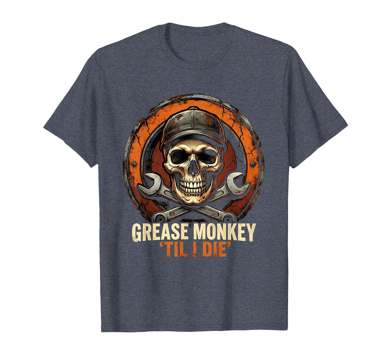 Mademark Grease Monkey 'Til I Die Mechanic Skull Design T-Shirt - Men - Heather Blue