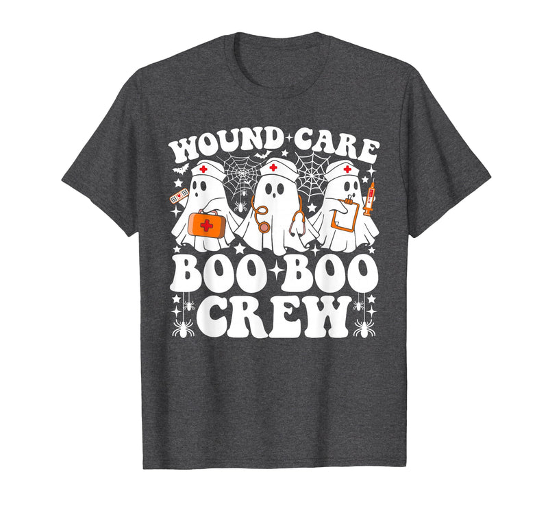 Wound Care Nurse Boo Boo Crew Halloween Wound Care Boo Boo Crew Nurse Funny Ghost Halloween Nurse T-Shirt - Dark Heather Grey