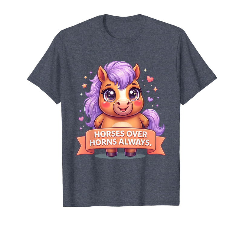 Mademark Horses Over Horns Always Equestrian Design T-Shirt - Men - Heather Blue
