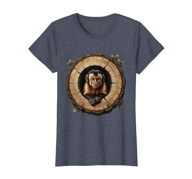 Mademark Capuchin Monkey in Hollow Log Illustration T-Shirt - Women - Heather Blue