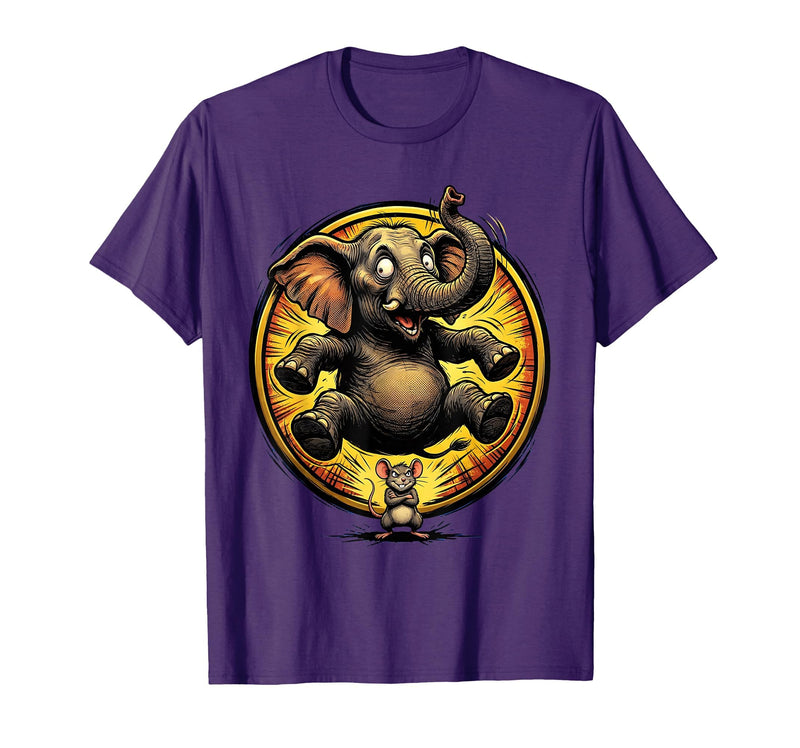 Mademark Elephant Scared by Tiny Mouse Funny Animal Design T-Shirt - Men - Purple