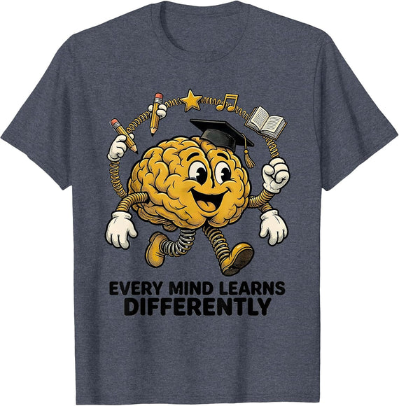 Every Mind Learns Differently Special Education T-Shirt - Heather Blue