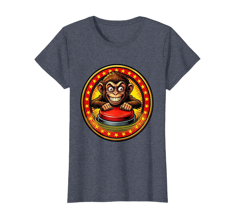 Mademark Eager Monkey Pressing the Big Red Button T-Shirt - Women - Heather Blue