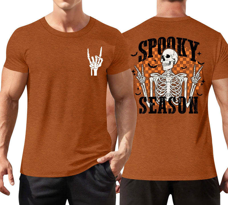 Ithalt Mens Halloween Shirt Halloweentown T Shirt Pumpkin Short Sleeve Top - Brown1