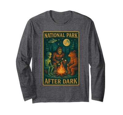National Park After Dark: Alien Bigfoot Bear Camping Long Sleeve Shirt