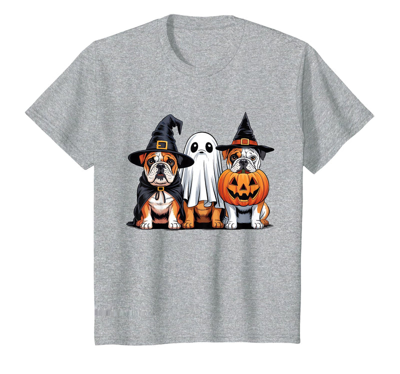 English Bulldog Halloween Funny Dog Lover Pumpkin Witch T-Shirt - Heather Grey