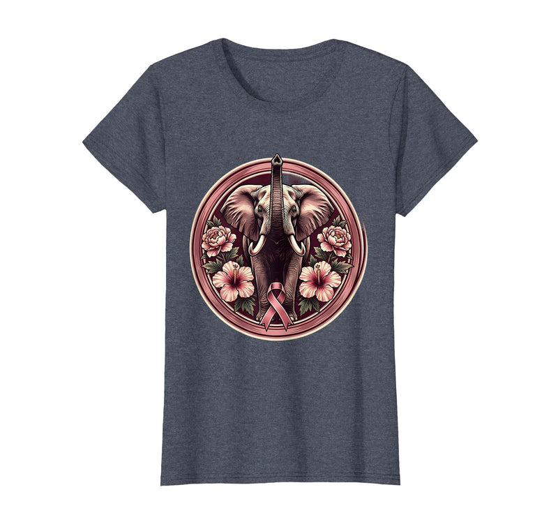 Mademark Elephant Pink Flowers Breast Cancer Awareness T-Shirt - Women - Heather Blue