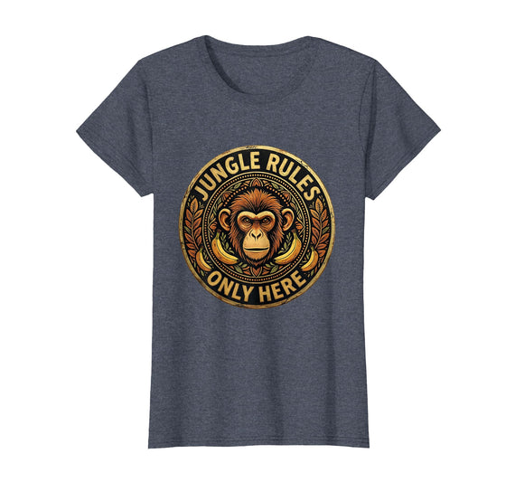 Mademark Monkey Jungle Rules Only Here Graphic Design T-Shirt - Women - Heather Blue