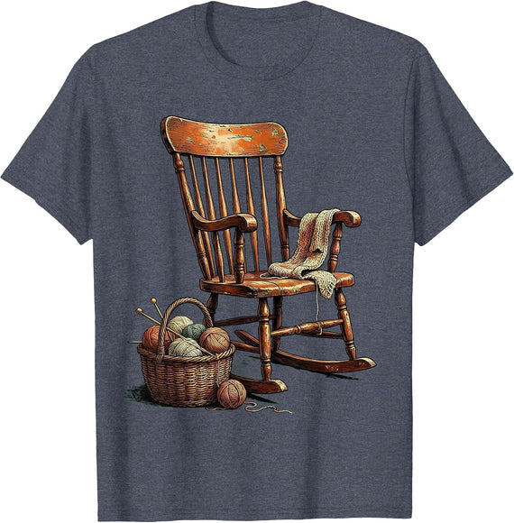 Cozy Rocking Chair Knitting Mom Graphic T-Shirt - Heather Blue