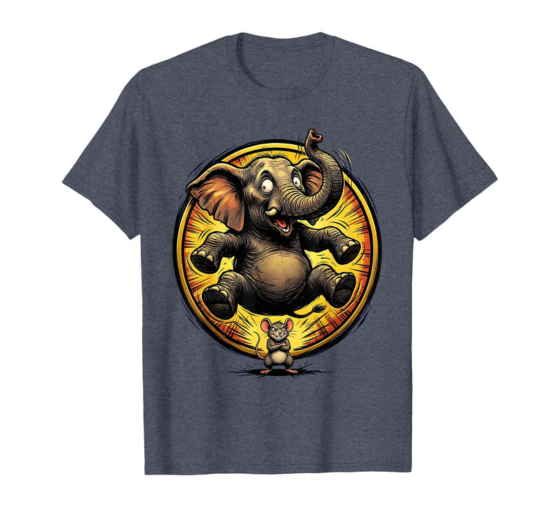 Mademark Elephant Scared by Tiny Mouse Funny Animal Design T-Shirt - Men - Heather Blue
