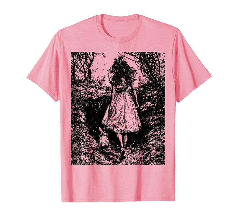 Alice in Wonderland - Down the Rabbit Hole Fantasy Vintage T-Shirt in Pink