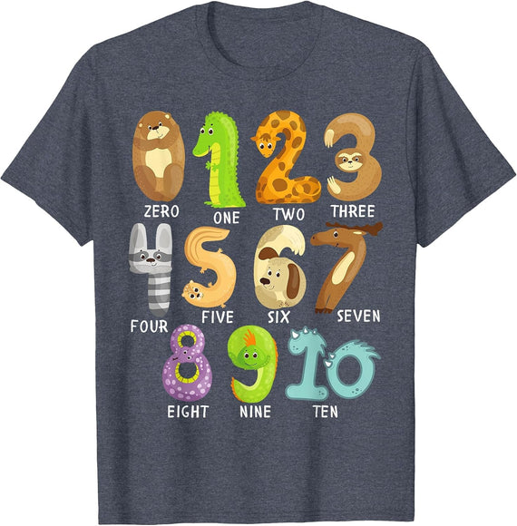 Counting 0-10 Animal Numbers Learning for Toddlers Kids T-Shirt - Heather Blue