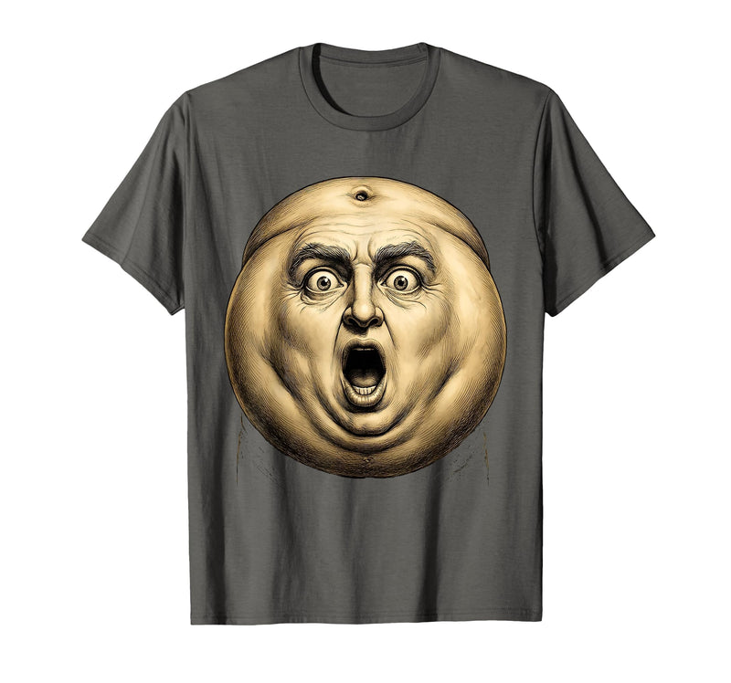 Mademark Belly Button Surprised Cartoon Face Funny Graphic T-Shirt - Men - Asphalt Grey