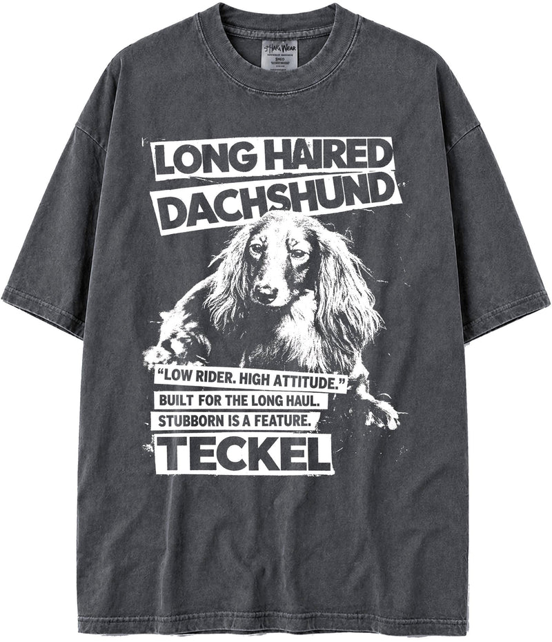 BABATEES U.S.A. MAX-Heavyweight Punk Rock Animals Shaka Wear Oversized 7.5oz Cotton Tshirt - Longhaired Dachshund