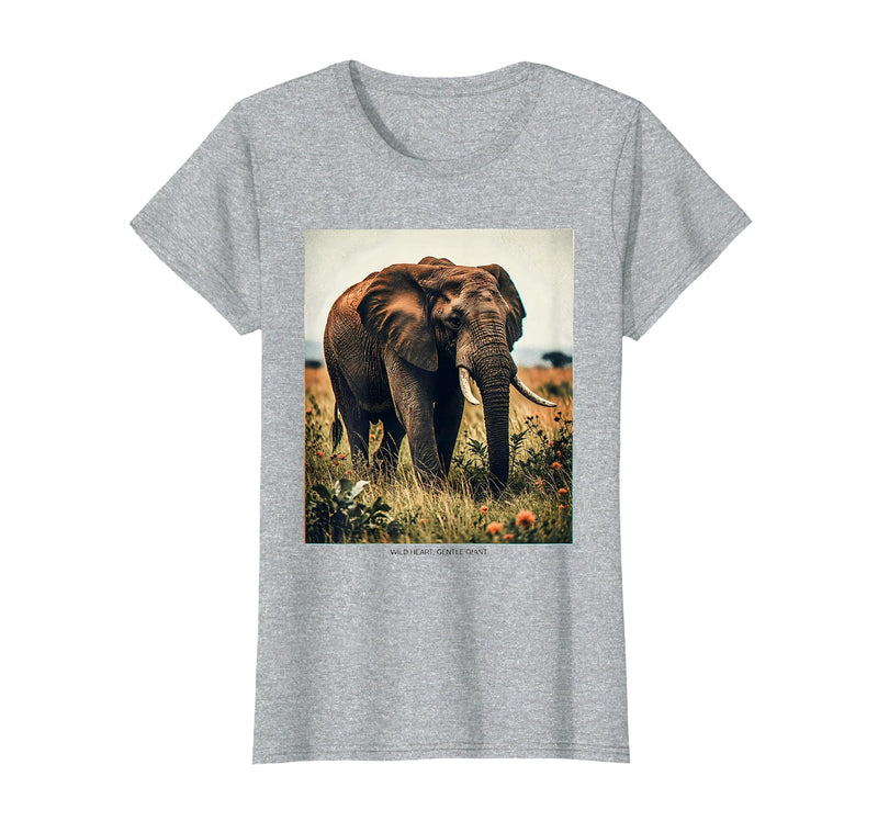 Mademark Wild Heart, Gentle Giant Elephant Nature Design T-Shirt - Women - Heather Grey