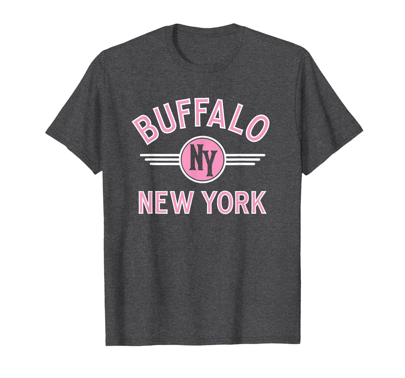 133 Apparel Buffalo NY Buffalo New York Circle NY Pink Print T-Shirt - Dark Heather Grey