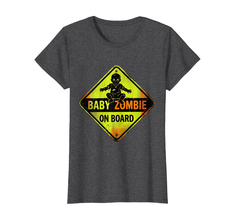 Mademark Baby Zombie On Board Pregnant Halloween Design T-Shirt - Dark Heather Grey