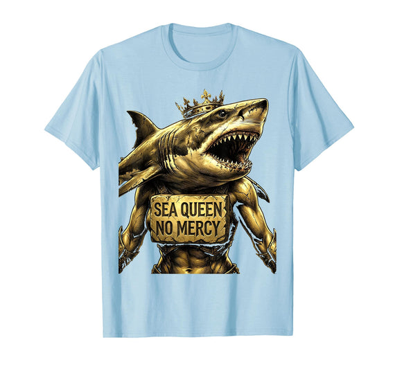 Mademark Sea Queen No Mercy Shark Women Design T-Shirt - Baby Blue