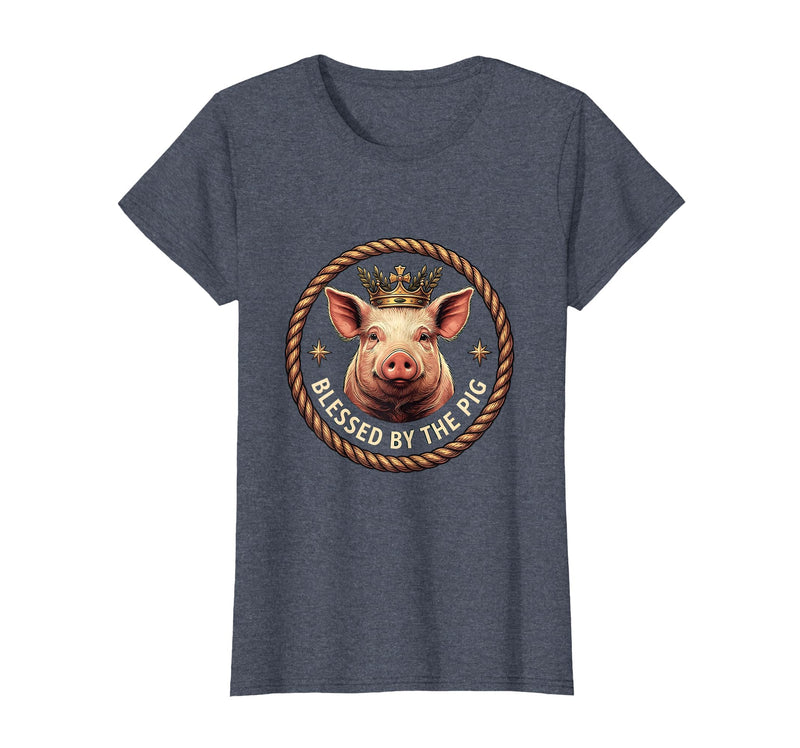 Mademark Blessed by the Pig Funny Farm Animal Design T-Shirt - Heather Blue