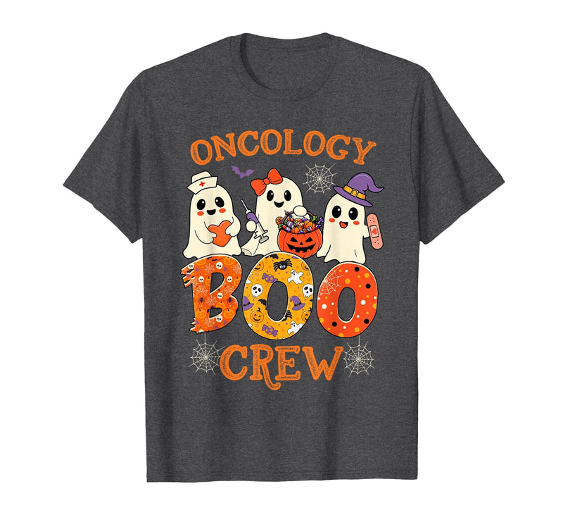 Oncology Boo Crew Funny Ghost Halloween Spooky Costume Nurse T-Shirt - Dark Heather Grey