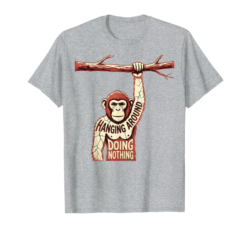Mademark Hanging Around Doing Nothing Funny Monkey Design T-Shirt - Men - Heather Grey