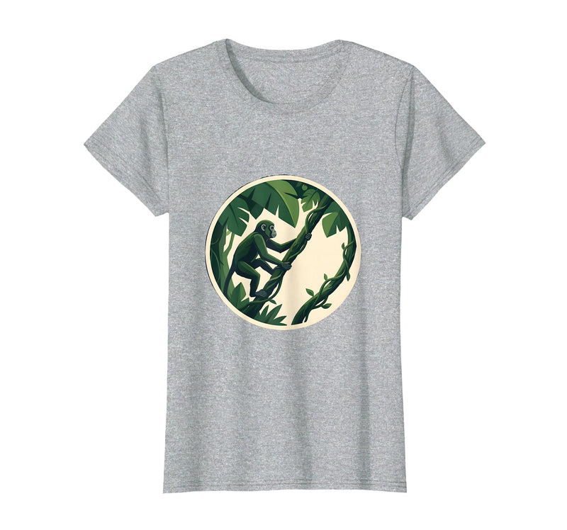 Mademark Monkey Hanging From Jungle Vine Illustration T-Shirt - Women - Heather Grey