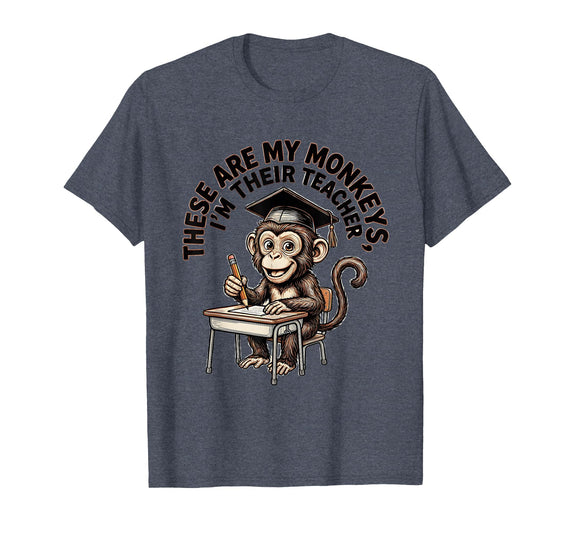 Mademark These Are My Monkeys I'm Their Teacher Circus Design T-Shirt - Men - Heather Blue