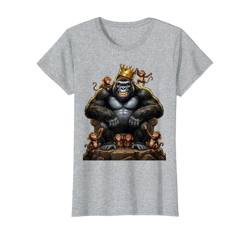 Mademark King Gorilla Dad Surrounded by Little Monkeys T-Shirt - Women - Heather Grey