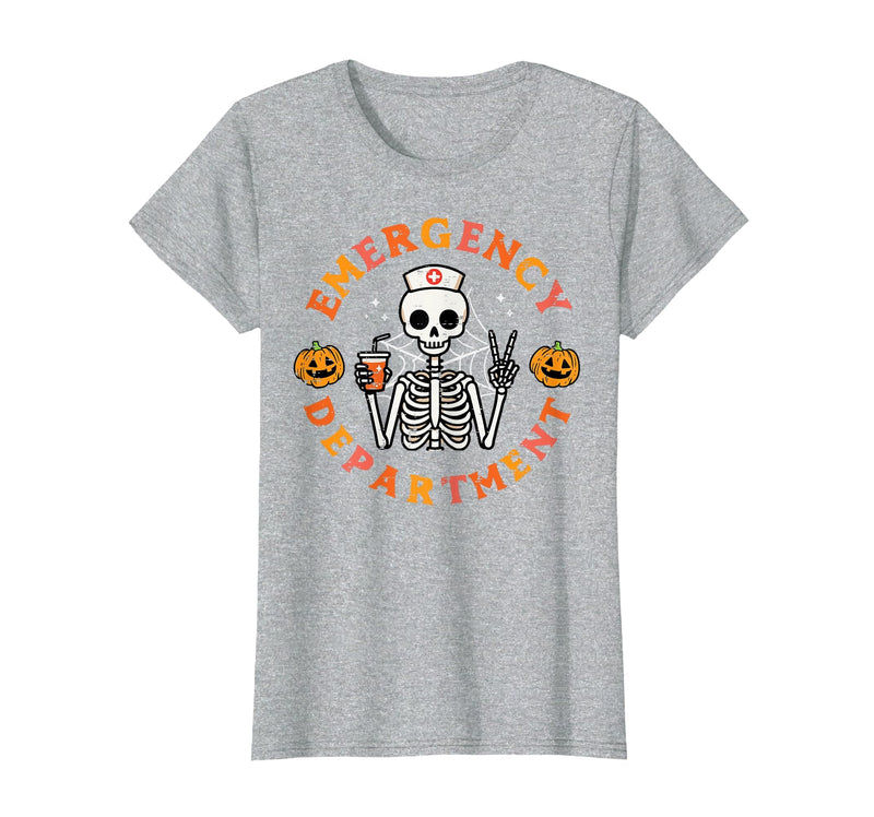 Halloween Nurse Shirts For Women Scrub Costumes Emergency Department Funny Halloween ER Nurse Women Men T-Shirt - Heather