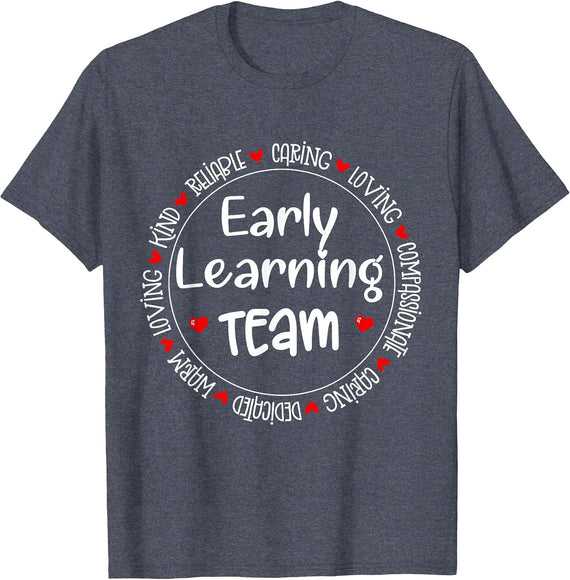 Early Learning Team Preschool Teacher Early Learners Crew T-Shirt - Heather Blue