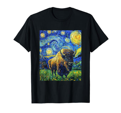 Cow Bison Buffalo Van Gogh Starry Night Starry T-Shirt