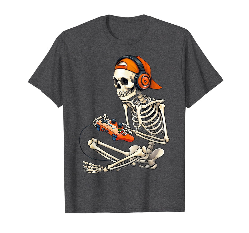 Halloween Skeleton Shirts for Gamers Men Boys Kids Halloween Skeleton Gamer Video Gaming Boys Men Kids Funny T-Shirt - Dark
