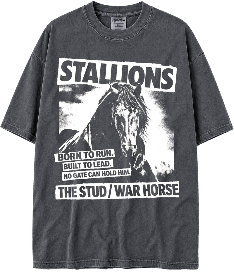 BABATEES U.S.A. MAX-Heavyweight Punk Rock Animals Shaka Wear Oversized 7.5oz Cotton Tshirt - Stallions