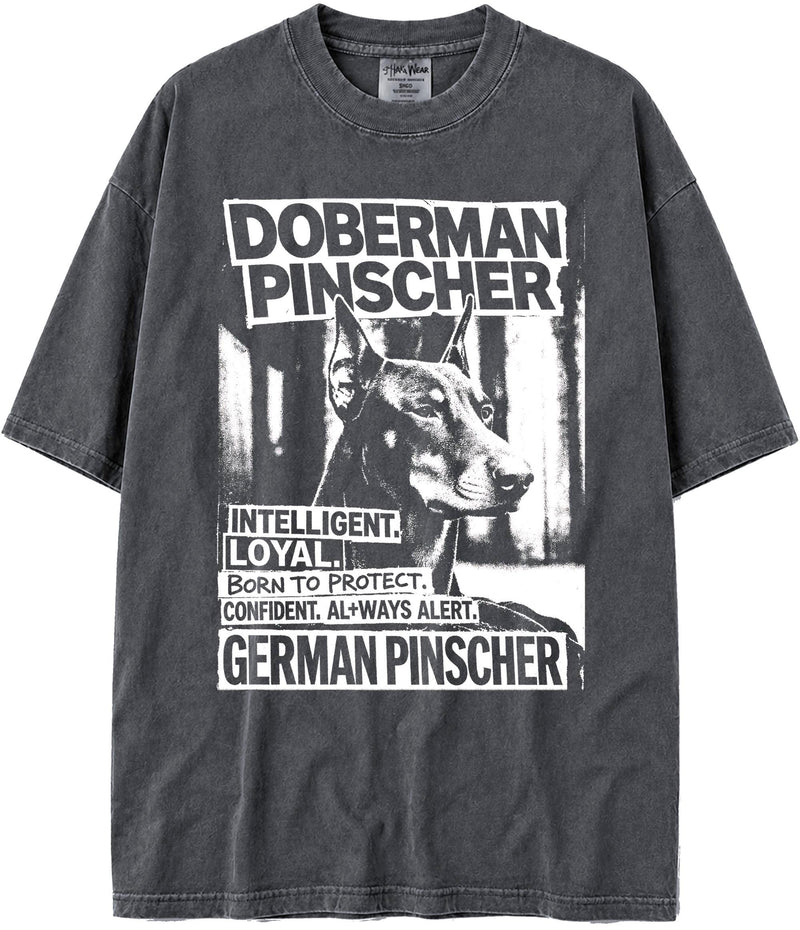 BABATEES U.S.A. MAX-Heavyweight Punk Rock Animals Shaka Wear Oversized 7.5oz Cotton Tshirt - Doberman Pinscher