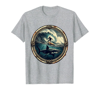 Shark Silhouette Under Lone Surfer Graphic T-Shirt