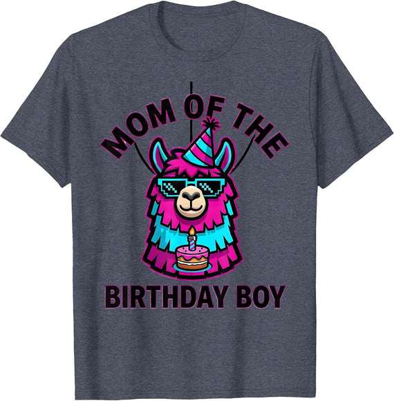 Mom Of The Birthday Boy Llama Pinata Gamer Party Family T-Shirt - Heather Blue