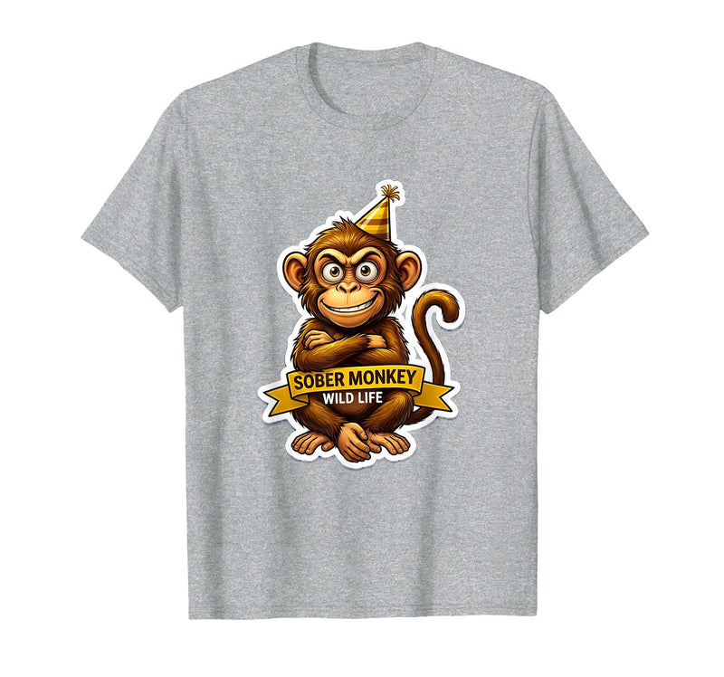 Mademark Sober Monkey Wild Life Sobriety Design T-Shirt - Men - Heather Grey