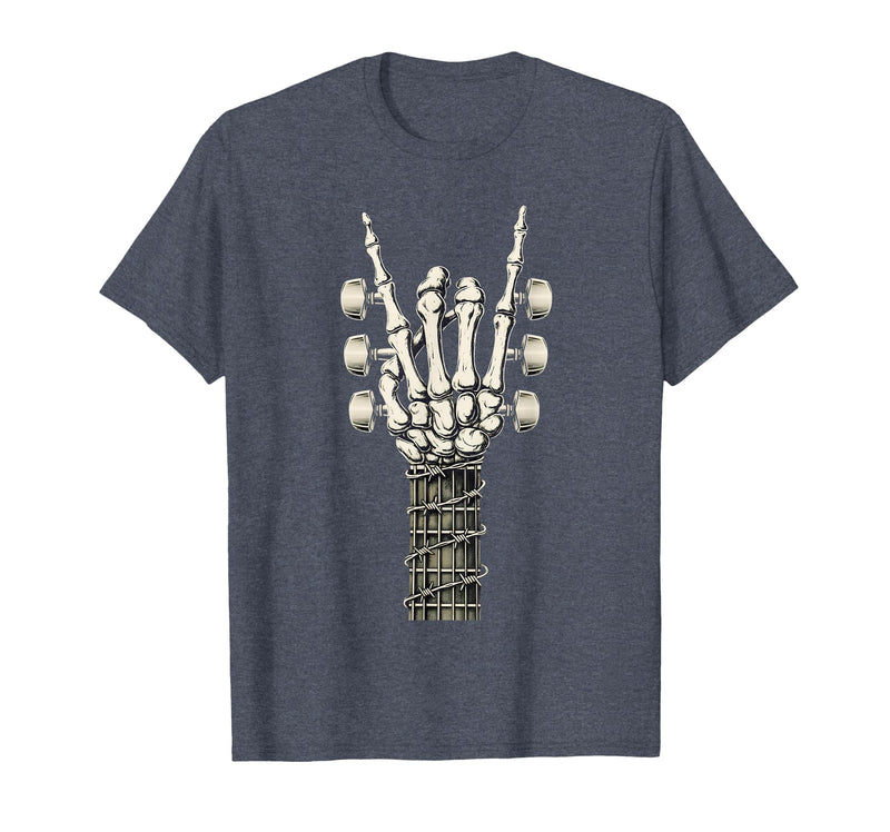 Rock and Wear Gifts Men Women Kids Skeleton Guitar Hand Rock On Guitarist Rock Band Music T-Shirt - Heather Blue