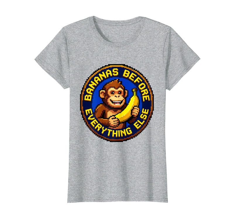 Mademark Bananas Before Everything Else Monkey Design T-Shirt - Women - Heather Grey